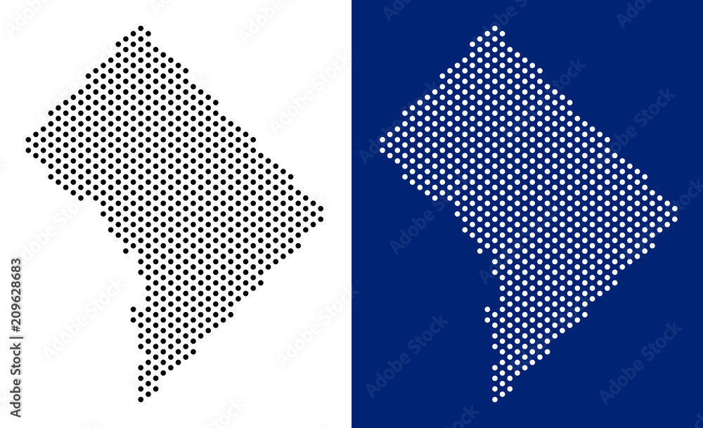 Poster dotted washington dc map. vector geographic map on white and blue backgrounds. vector mosaic of wash