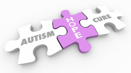 Fototapeta premium Autism Hope for Cure Puzzle Pieces Words 3d Render Illustration