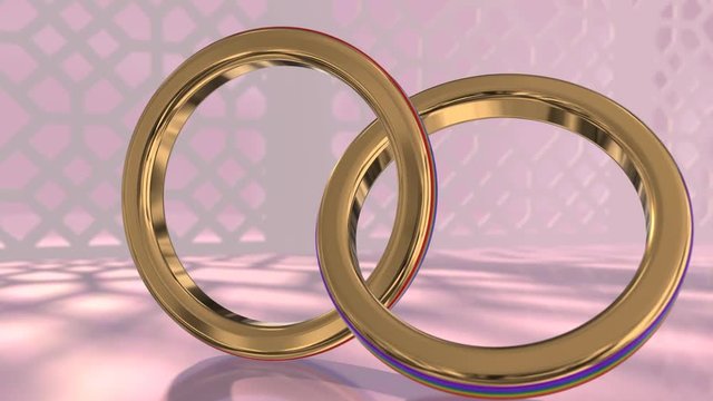 Same sex marriage couple gay pride LGBT wedding rings 3D render