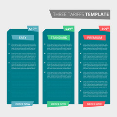 Price list, three tariffs for website