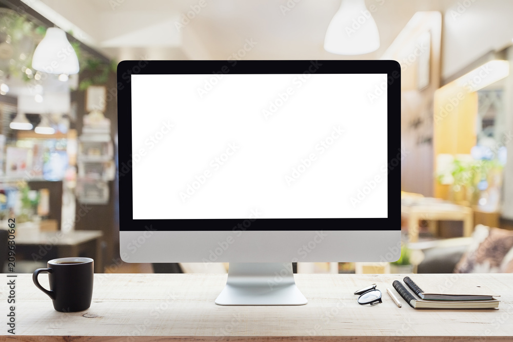 Aufkleber desktop computer white frame on work table