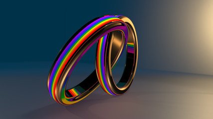 Same-sex marriage gay pride LGBT gay marriage wedding ring 3D render