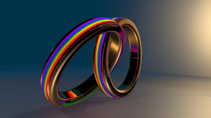 Wedding rings same sex marriage couple gay pride LGBT 3D render