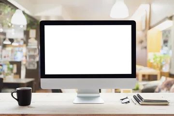 Foto op Canvas desktop computer white frame on work table © blackzheep