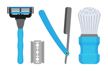 Set for shaving. Vector illustration of male razors and a bristle brush. - 209631674