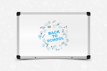 Back to school. Set of doodle icons with white planning desk for education. Vector illustration EPS10
