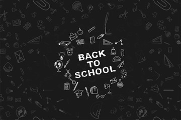 Fototapeta premium Back to school. Set of doodle icons with black chalkboard for education. Vector illustration EPS10