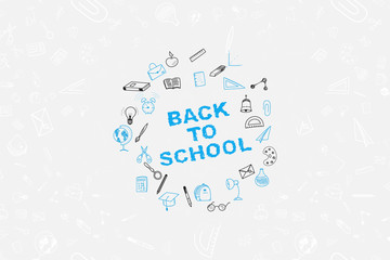 Back to school. Set of doodle icons with white chalkboard for education. Vector illustration EPS10