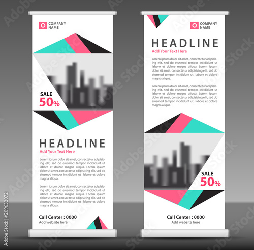 roll up banner template vector stand pull up display flag banner