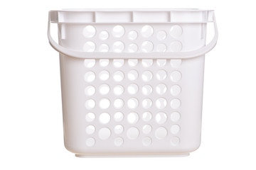 Empty white plastic cloth basket  on a white background
