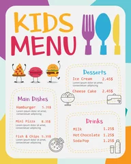 Fotobehang Cute colorful kids meal menu vector template © VectorBoyZ