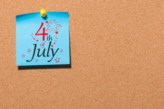 July 4th. Image of july 4 calendar on cork board background. Summer day. Independence Day Of America