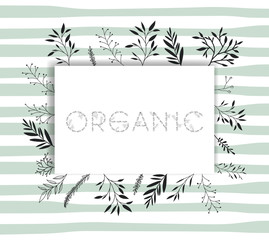 organic word with handmade font and floral decoration vector illustration