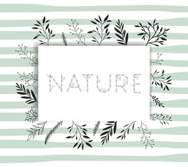 nature word with handmade font and floral decoration vector illustration