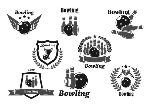 Bowling championship or contest award vector icons