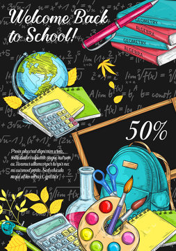 Back to School vector stationery sketch sale