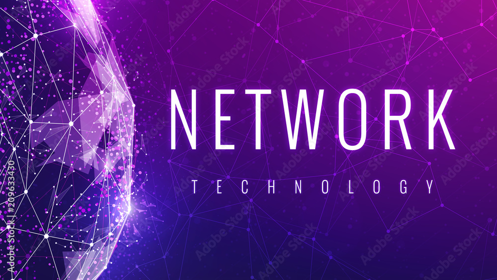 Poster 3d rendering network and data exchange over planet earth in space. connection lines around earth glo