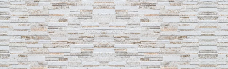 Foto op Plexiglas Steen Panorama van modern bruin en wit stenen muurpatroon en achtergrond