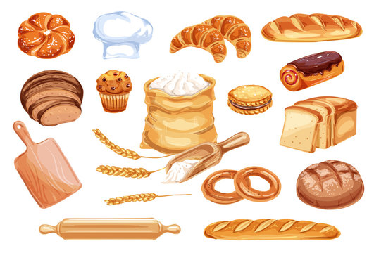 Bread watercolor icon of bakery and pastry food