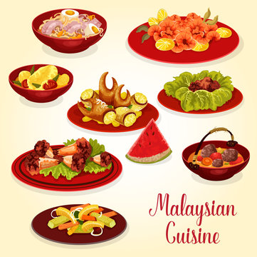 Malaysian cuisine icon of meat and seafood dish