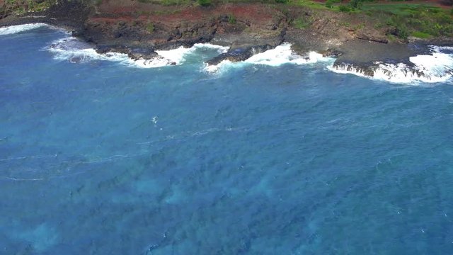 Spouting Horn waterspout Lawai Road Kauai Hawaii. Drone video 4k high resolution. Beautiful Kauai Hawaii photography