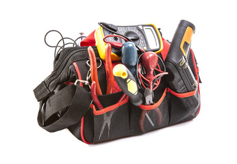 Tool bag with tools on a white background