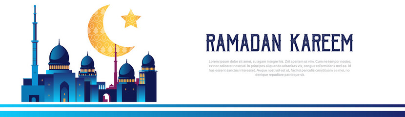 Ramadan kareem muslim religion holy month flat banner copy space vector illustration
