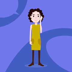 teen girl character serious phone call female template for design work and animation on blue background full length flat person vector illustration