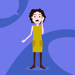 teen girl character sad phone call female template for design work and animation on blue background full length flat person vector illustration