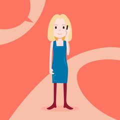 teen girl character serious phone call female template for design work and animation on red background full length flat person vector illustration