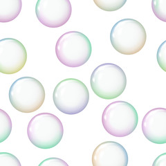 Seamless pattern background with soap bubbles foam. The concept of cleaning. Vector illustration.