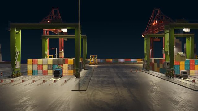 Dockworker in busy, polluted maritime container port. Transportation of goods.