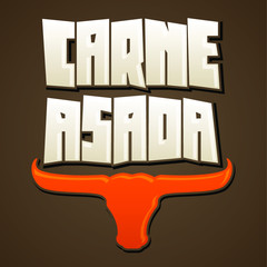 Carne asada, Grilled meat Barbecue spanish text, vector lettering icon design western style