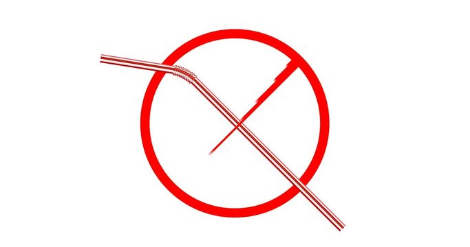 refusal of disposable plastic drinking straws in favor of reusable glass drinking straw isolated on white background, stock video motion graphic animation in 4k resolution
