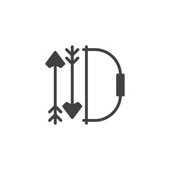 Bow and arrows vector icon. filled flat sign for mobile concept and web design. Archery hunting weapon simple solid icon. Symbol, logo illustration. Pixel perfect vector graphics