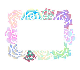 Frame of neon succulents with a top view on a white background. Object separate from background. Vector template for invitation, greeting card and your creativity