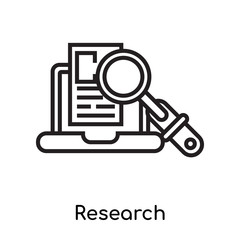 Research icon vector sign and symbol isolated on white background, Research logo concept, outline symbol, linear sign