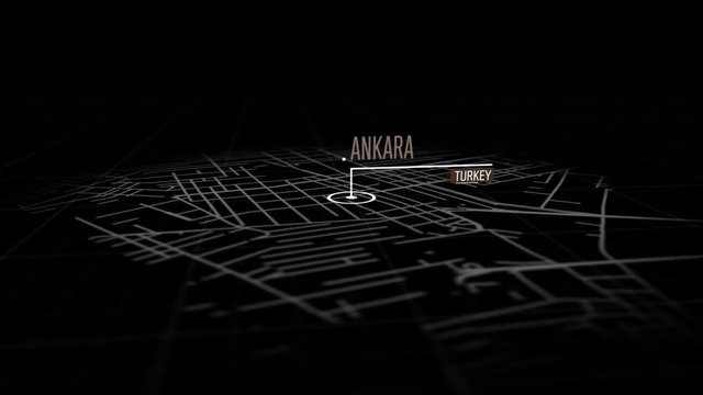 Locations Ankara, Turkey. Animation of marking a point in the city of Ankara, Turkey. Location of the city, large shopping center. Video in 4K with resolution of 3840x2160.