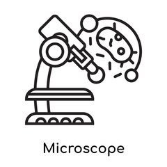 Microscope icon vector sign and symbol isolated on white background, Microscope logo concept, outline symbol, linear sign