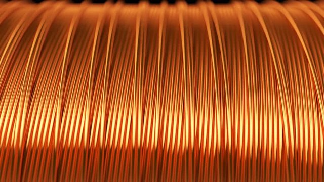Copper wire loopable animation. Electricity power conductor metal Industrial.