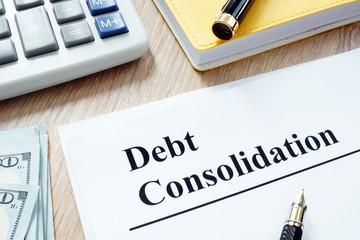 Debt consolidation form and calculator and money.