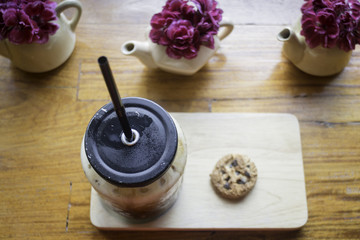 Iced milk coffee time enjoyment