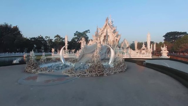 Aerial shot. 3 shots. Around Temple Wat Rog Kuhn (white temple) ,Chiang rai , Thailand in the morning