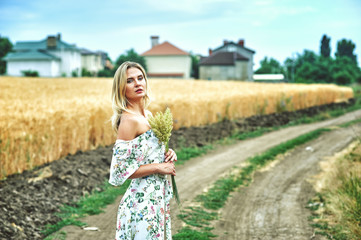 Young romantic woman in a wheat field