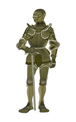 Fototapeta na wymiar Knight with a sword. Colored vector illustration of a medieval knight with a sword.