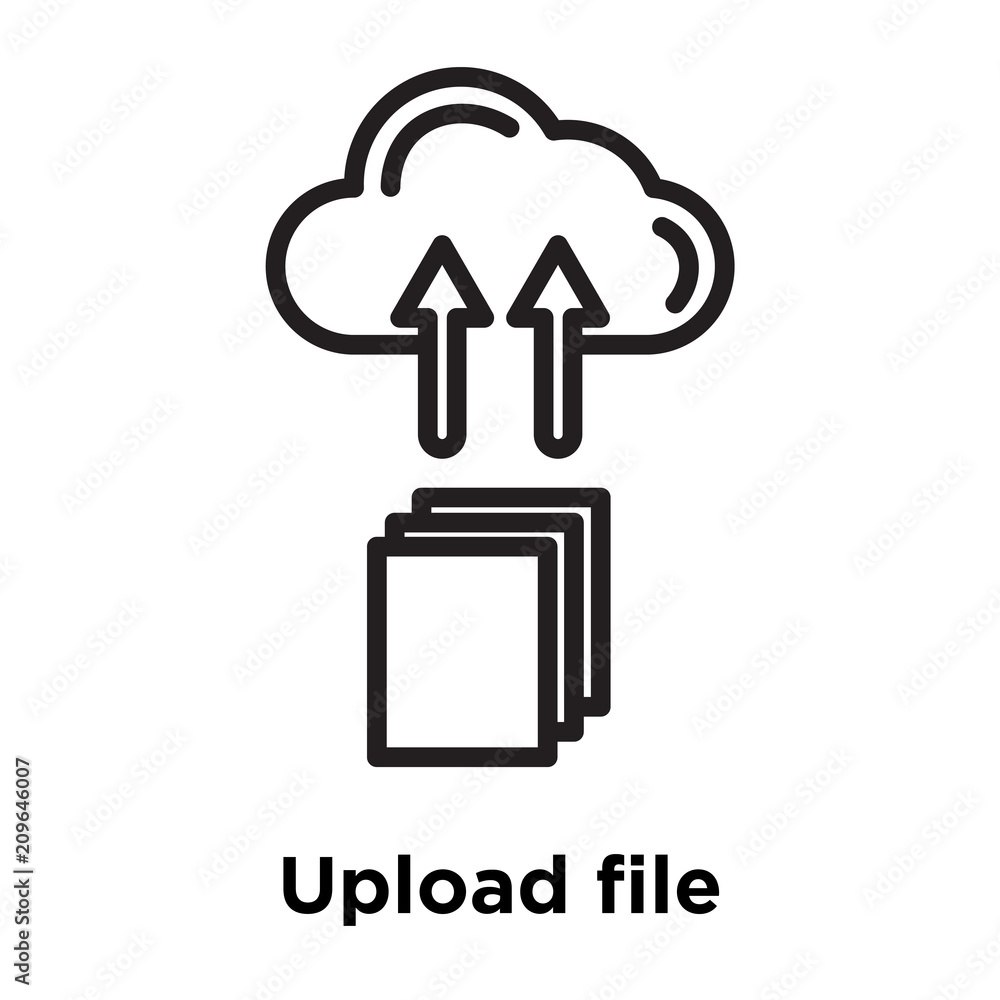 Poster upload file icon vector sign and symbol isolated on white background, upload file logo concept, outl