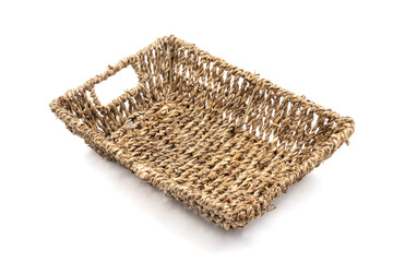 Empty wicker basket on white background