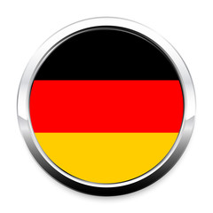 Button Flag of Germany in a round metal chrome frame with a shadow. The symbol of Independence Day, a souvenir, a button for switching the language on the site, an icon.