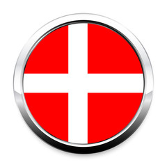 Fototapeta premium Button Flag of Denmark in a round metal chrome frame with a shadow. The symbol of Independence Day, a souvenir, a button for switching the language on the site, an icon.