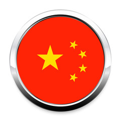 Button Flag of China in a round metal chrome frame with a shadow. The symbol of Independence Day, a souvenir, a button for switching the language on the site, an icon.